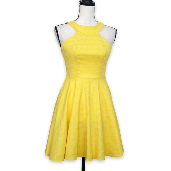 B.Darlin Yellow Sleeveless Fit & Flare Dress Jr Sz 1/2 NWT Dot Textured Sundress - Picture 1 of 7